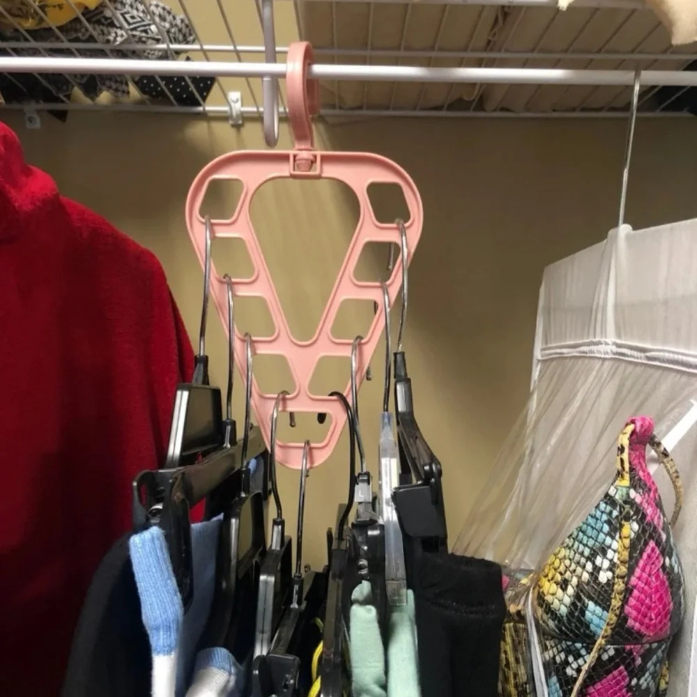 New Baby Pink Multi-Function Rotatable Non-Slip Triangle 9 Holes Clothes Hanger